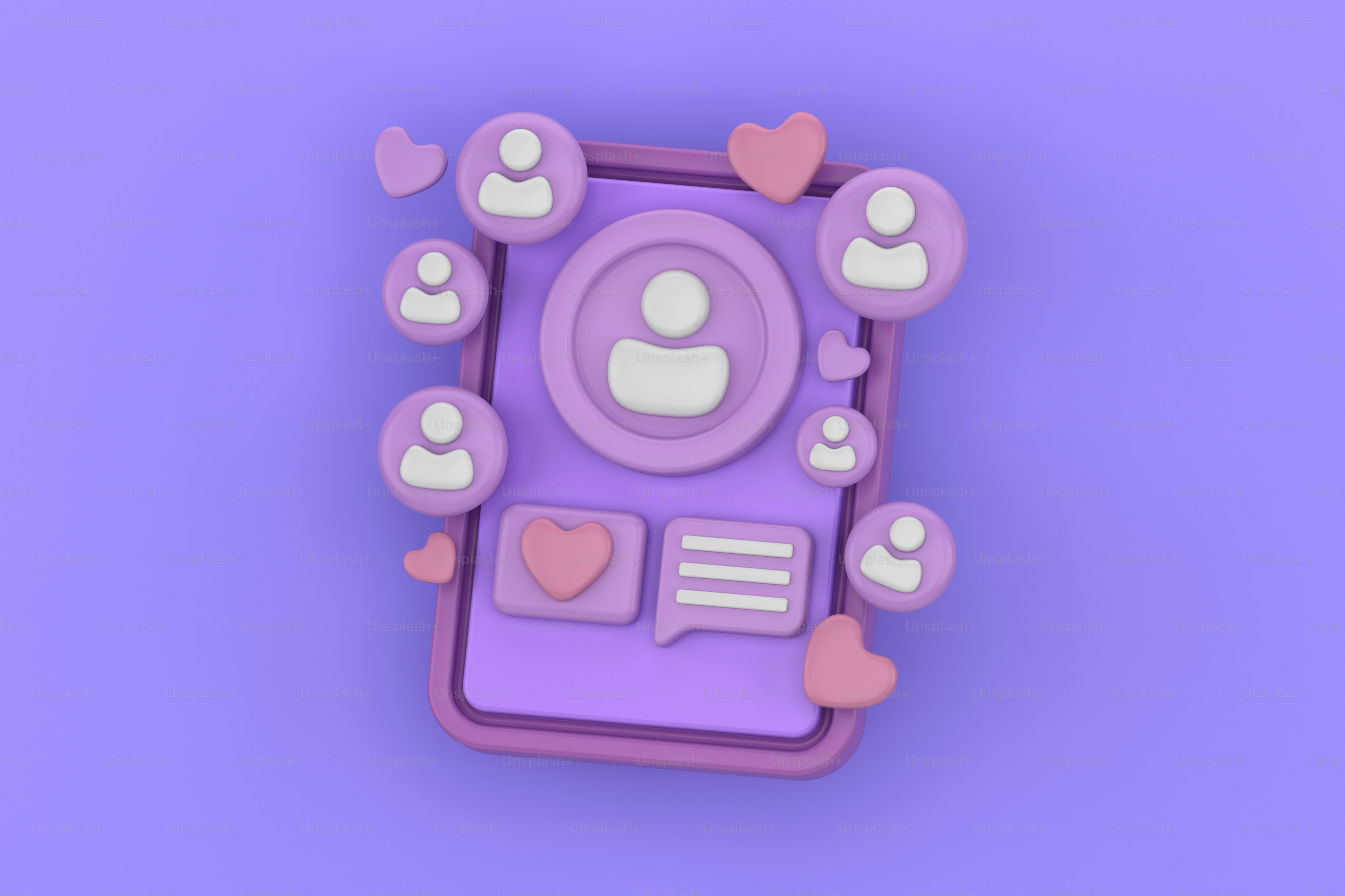 3D Social Media User Interface. 3D Render.